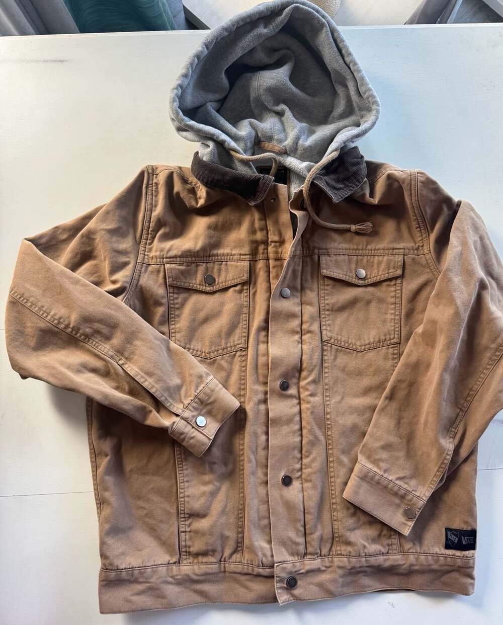 Vans Brown Canvas Hooded Work Jacket with Corduroy Collar